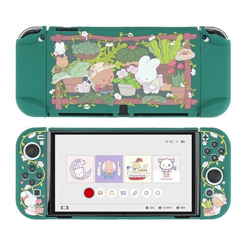 GeekShare Protective Case Slim Cover Case Compatible with Switch OLED and Joy Con - Shock-Absorption and Anti-Scratch Skin Case for OLED Switch - Bunny Garden - Image 1