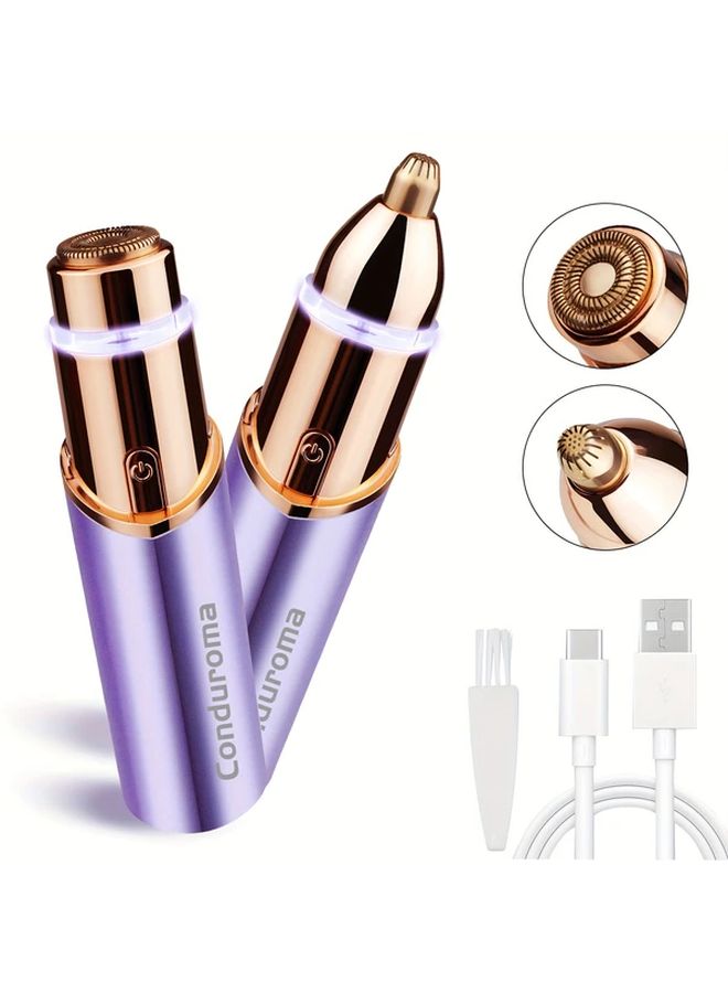 Purple 2 In 1 Painless Electric Eyebrow Facial Hair Remover with LED Light - Image 1