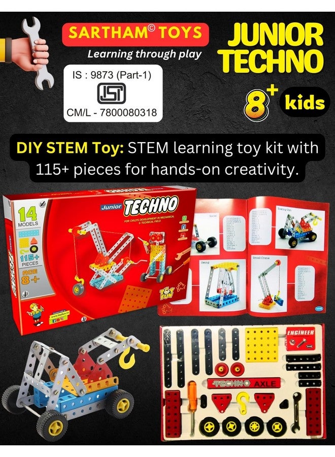 SARTHAM SARTHAM Junior Techno, 8 to 12 Years, DIY Educational kit, Engineering Tool kit Toy, 1 Set STEM Learning Metal Toy, Gift for 8+ Year Old boy and Girl, 115+ Pieces Puzzle and 14 Models | Multicolor  - Image 4