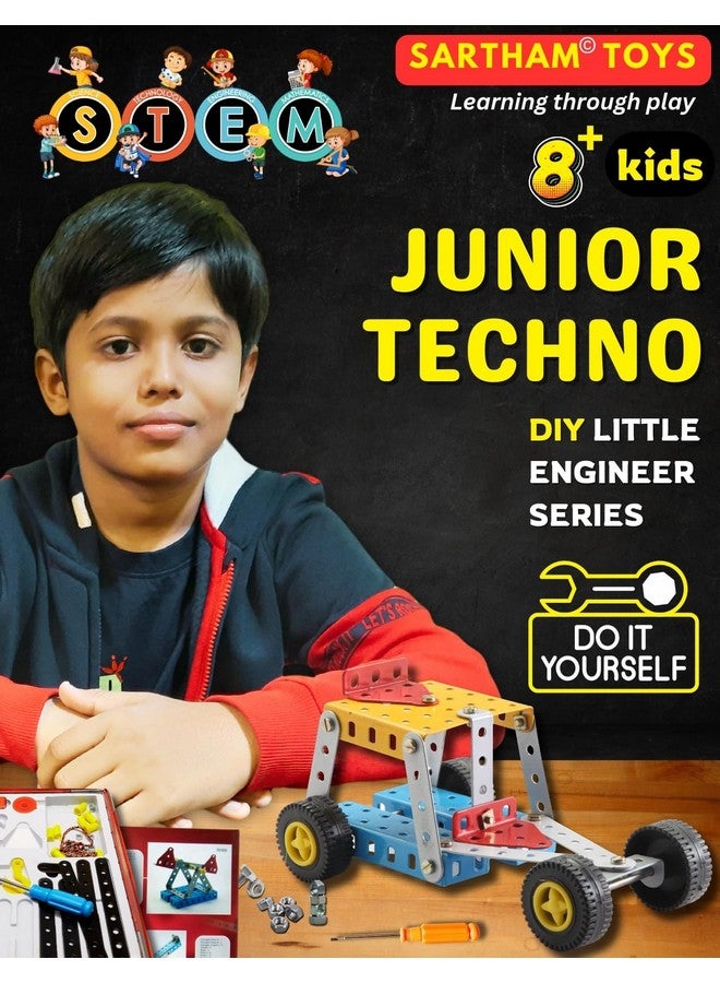 SARTHAM SARTHAM Junior Techno, 8 to 12 Years, DIY Educational kit, Engineering Tool kit Toy, 1 Set STEM Learning Metal Toy, Gift for 8+ Year Old boy and Girl, 115+ Pieces Puzzle and 14 Models | Multicolor  - Image 2