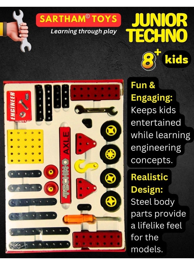 SARTHAM SARTHAM Junior Techno, 8 to 12 Years, DIY Educational kit, Engineering Tool kit Toy, 1 Set STEM Learning Metal Toy, Gift for 8+ Year Old boy and Girl, 115+ Pieces Puzzle and 14 Models | Multicolor  - Image 5