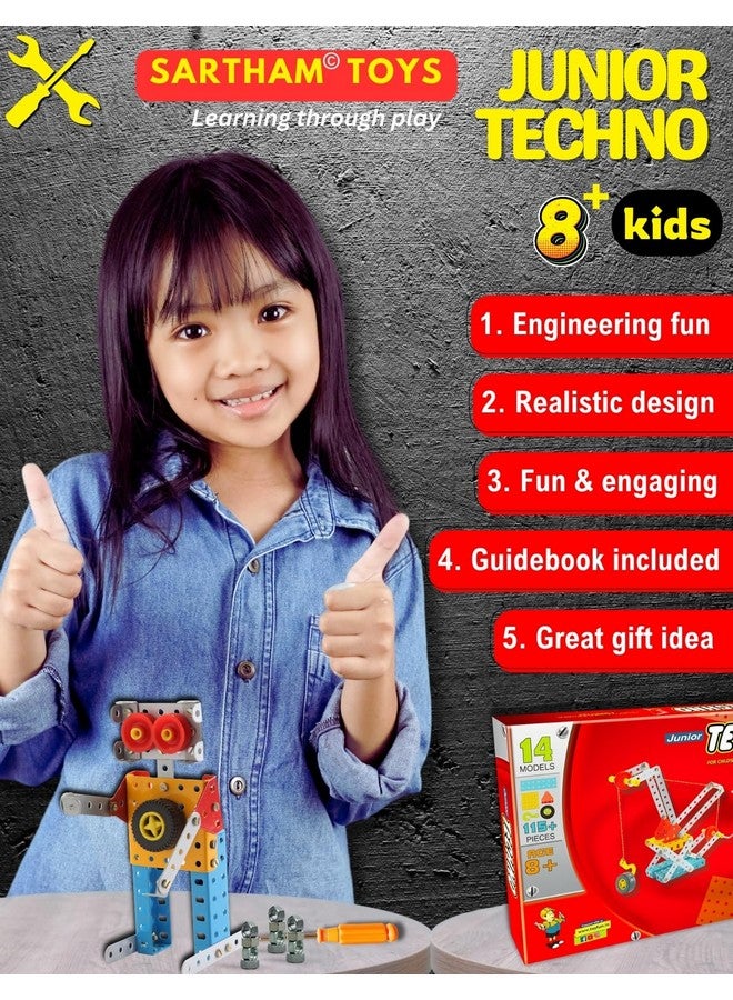 SARTHAM SARTHAM Junior Techno, 8 to 12 Years, DIY Educational kit, Engineering Tool kit Toy, 1 Set STEM Learning Metal Toy, Gift for 8+ Year Old boy and Girl, 115+ Pieces Puzzle and 14 Models | Multicolor  - Image 3