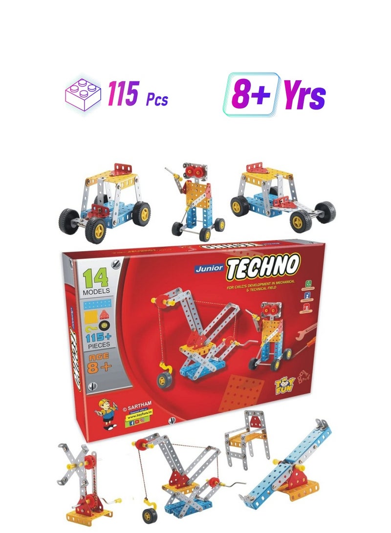 SARTHAM SARTHAM Junior Techno, 8 to 12 Years, DIY Educational kit, Engineering Tool kit Toy, 1 Set STEM Learning Metal Toy, Gift for 8+ Year Old boy and Girl, 115+ Pieces Puzzle and 14 Models | Multicolor  - Image 1
