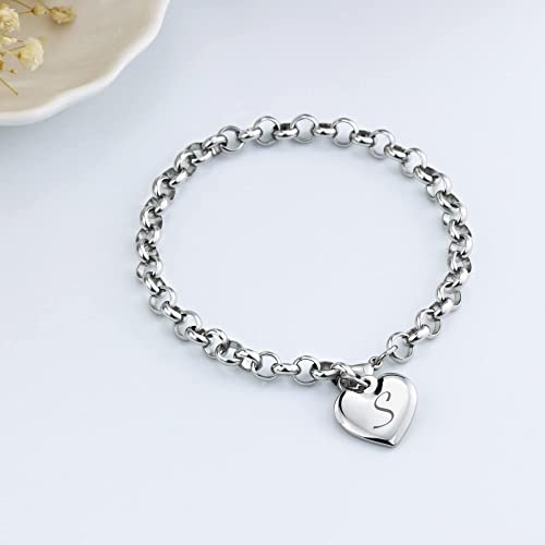 SANNYRA Charms Bracelets for Women, Heart Charm Initial Bracelet Trendy, S Letters Stainless Steel Bracelet Jewelry Confirmation Gifts for Christmas Birthday - Image 5