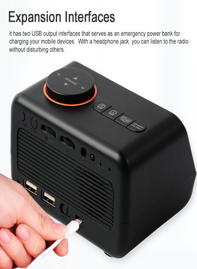 Multifunctional Alarm Clock with FM Radio Rechargeable LED Digital Clock with Temperature and Humidity Display Support Sound-Activated/Keep-on Switching, Brightness/Volume Adjustable, Snooze Function - Image 2
