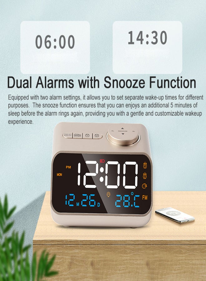 Multifunctional Alarm Clock with FM Radio Rechargeable LED Digital Clock with Temperature and Humidity Display Support Sound-Activated/Keep-on Switching, Brightness/Volume Adjustable, Snooze Function - Image 5