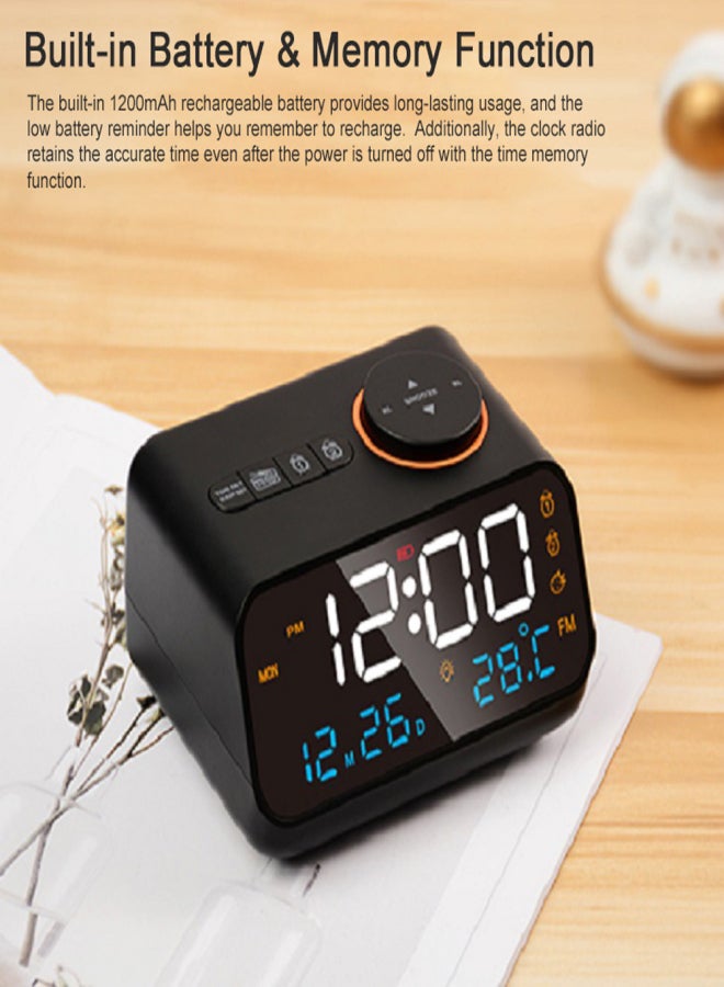 Multifunctional Alarm Clock with FM Radio Rechargeable LED Digital Clock with Temperature and Humidity Display Support Sound-Activated/Keep-on Switching, Brightness/Volume Adjustable, Snooze Function - Image 4