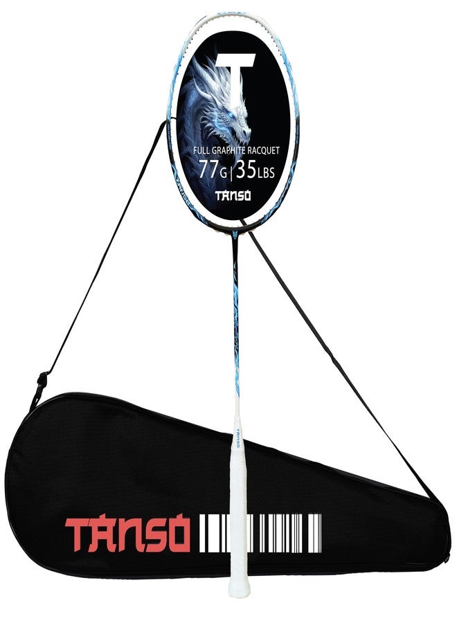 TANSO Black Ice Full Graphite Ultra Light Weight Carbon Fibre Strung Badminton Racket (35 Lbs Tension, 6.5mm ultra slim shaft, 77 Grams, Strung with premium strings and full racquet cover) (Defensive) - Image 1