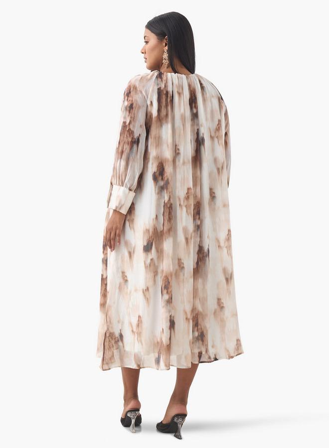  أولا بوبكن فستان مقاس كبير بطبعة من أولا بوبكن بياقة مستديرة وأكمام طويلة بفتحة - Image 3