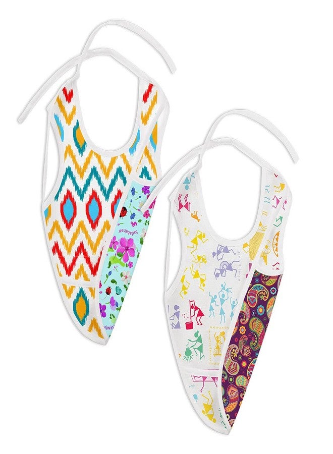 SuperBottoms WaterProof Apron Style Reversible Bib for babies with crumb catcher(Assorted Pack of 2) - Image 1