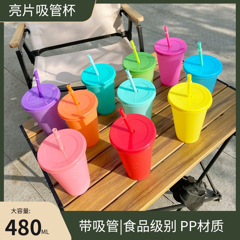 20011 480Ml Straw Creative Plastic Glitter Cup Party Holiday Dinner Straw Cup - Image 5