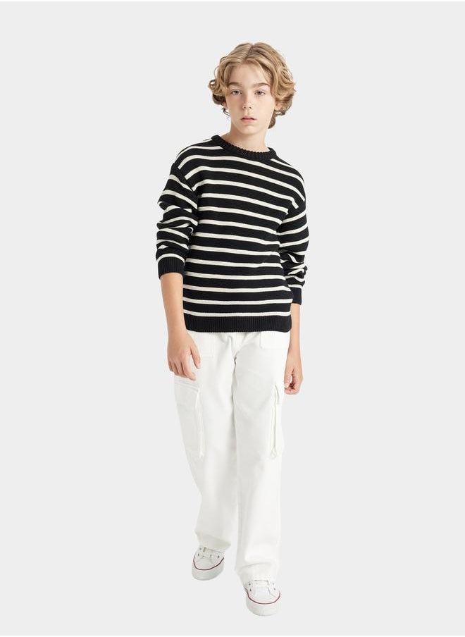 DeFacto - Regular Fit Crew Neck Striped Cotton Knit Sweater by Styli - Image 1