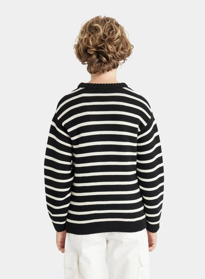 DeFacto Regular Fit Crew Neck Striped Cotton Knit Sweater by Styli