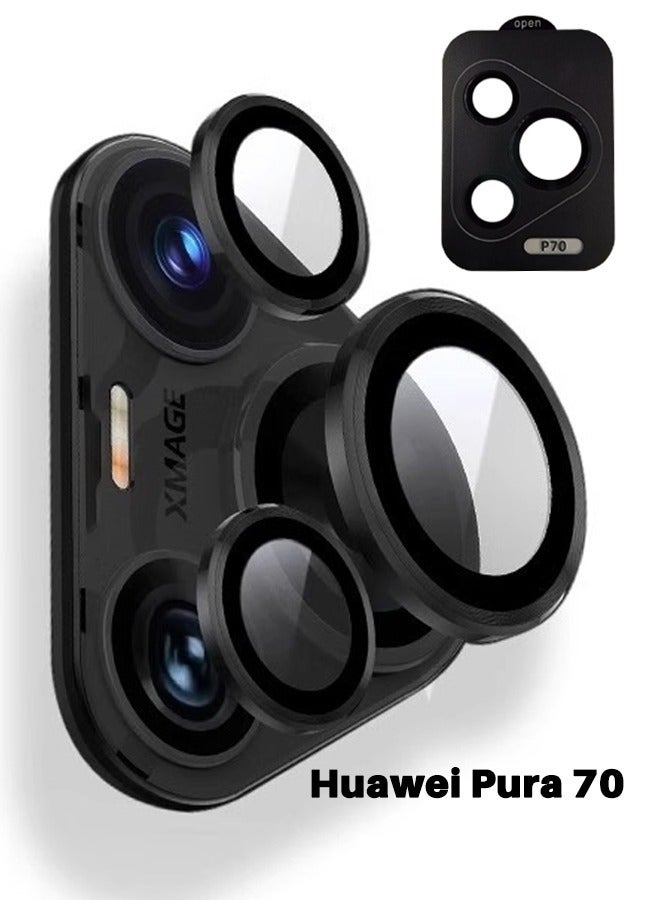 Huawei Pura 70 (Not for Pura 70 Pro) Camera Lens Protector, HD 9H Tempered Glass Camera Screen Protector, Metal Ring Lens Cover for HUAWEI Pura 70, 1 Set  (Installation Tray Alignment Kit, Black) - Image 1