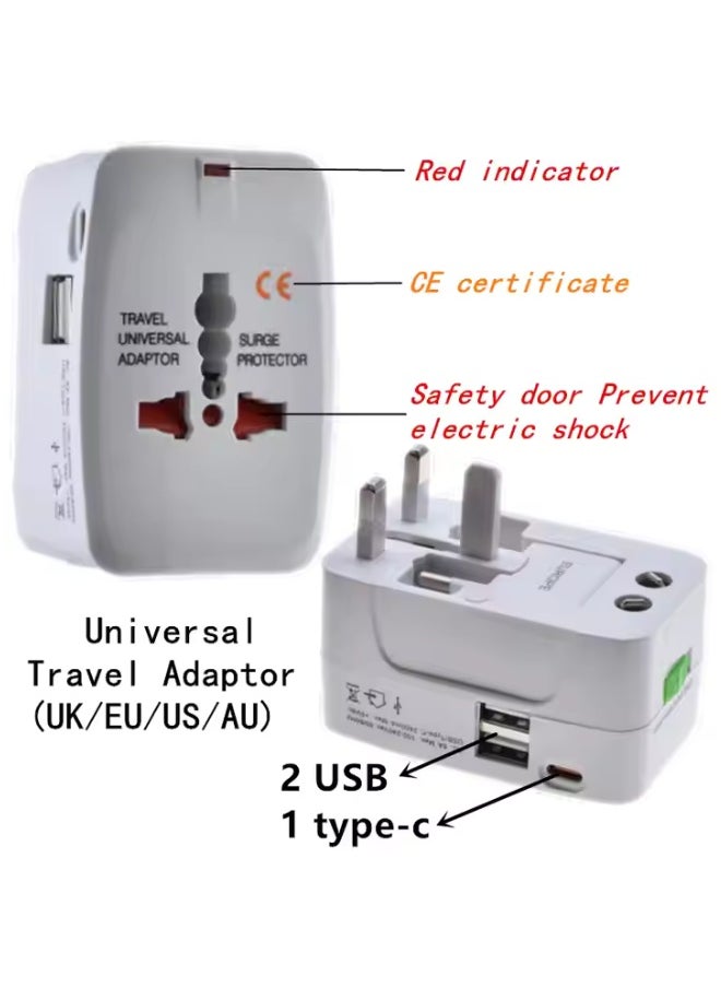 Outdoor.Market - Universal Travel Adapter with 2 USB & 1 Type-C Port | All-in-One Global Plug for AE/EU/UK/US/AU | Compact Charger for iPhone, Samsung, Tablets – White - Image 1