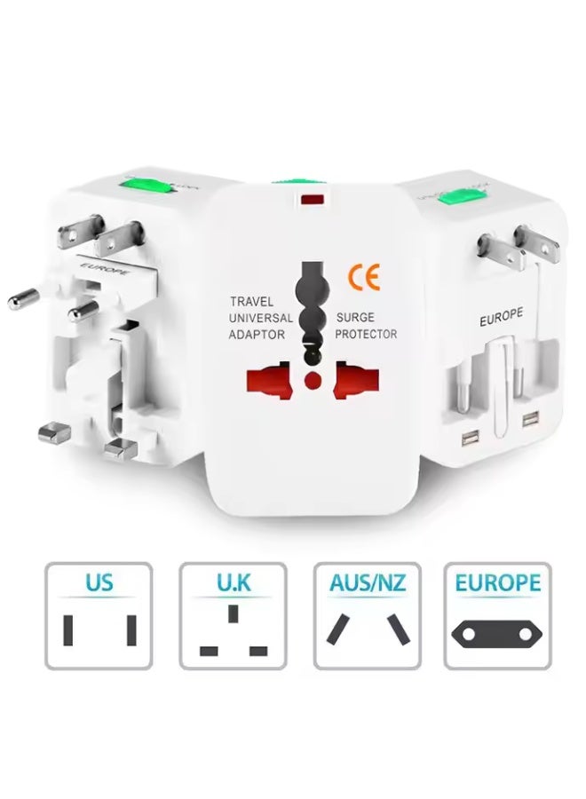 Travel Adapter Type-C & USB – Universal Plug for EU/UK/US/AU – All-in-One International Charger for iPhone, Samsung, Tablets – White - view 4