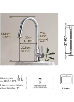 Kitchen Faucet with Pull-Out,Brushed Nickel Stainless Steel with 2 Spout Modes,Stainless Steel Single Handle,High Arc Kitchen Faucet for Kitchen Sink/Laundry Room - pzsku/Z405E590504281FFEF39CZ/45/_/1711616246/9681846a-0da4-4207-9e7c-d3f35fc42db5