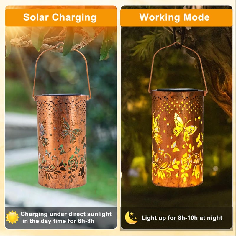 BSGlobal Butterfly Solar Lanterns Outdoor Waterproof Hanging Lights, Butterfly Gifts for Women Mom Grandma, Metal Decorative LED Solar Lanterns for Yard Patio Porch Balcony Garden Decor - Image 3