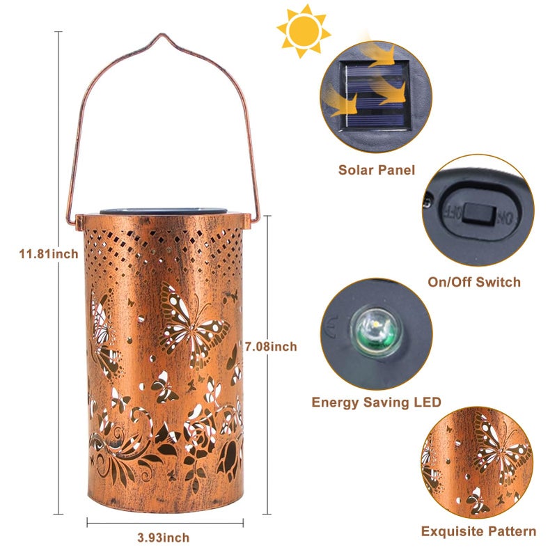 BSGlobal Butterfly Solar Lanterns Outdoor Waterproof Hanging Lights, Butterfly Gifts for Women Mom Grandma, Metal Decorative LED Solar Lanterns for Yard Patio Porch Balcony Garden Decor - Image 4