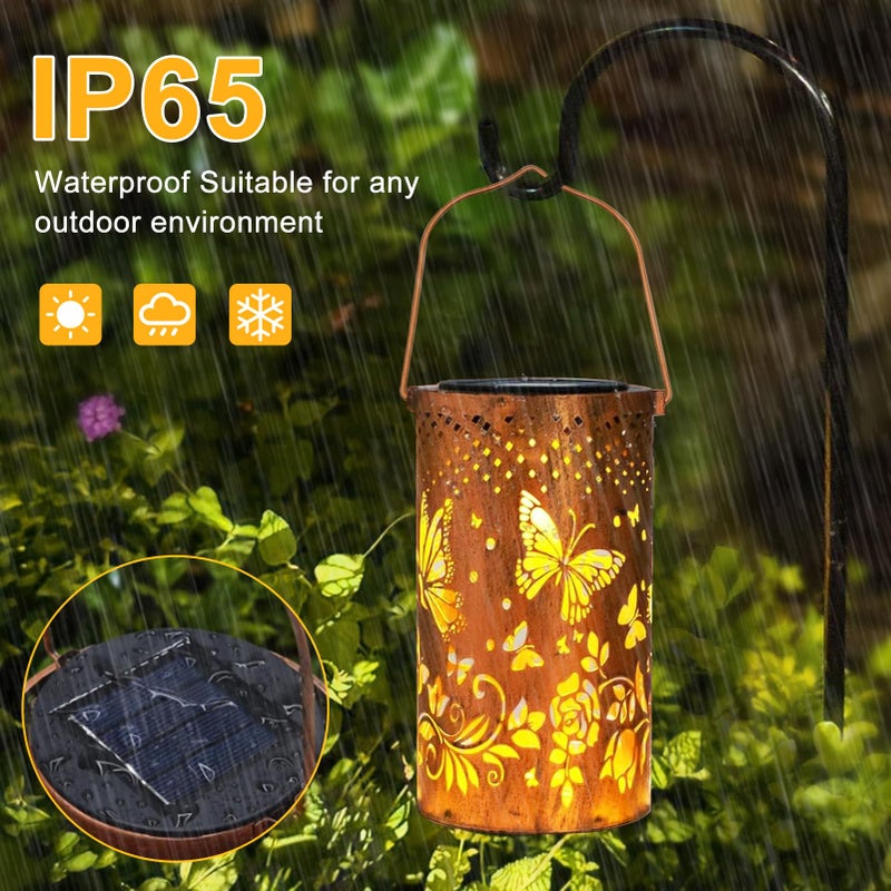 BSGlobal Butterfly Solar Lanterns Outdoor Waterproof Hanging Lights, Butterfly Gifts for Women Mom Grandma, Metal Decorative LED Solar Lanterns for Yard Patio Porch Balcony Garden Decor - Image 5
