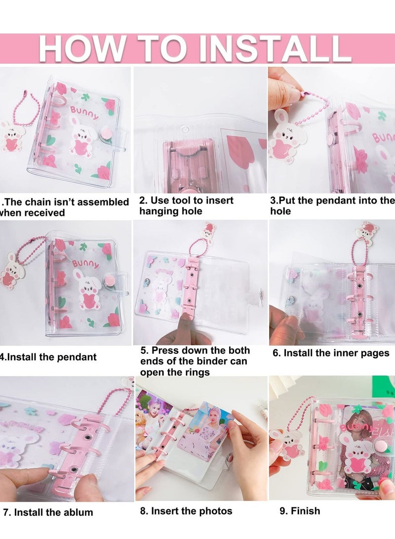Y&D 10 Sheets 20 Pockets Mini Cartoon Binder Album Can Be Refilled Transparent Photo Binder Sticker Storage Book Small Card Collection Pink  - Image 2