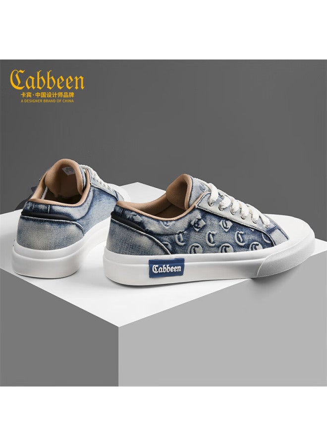 Cabbeen Men's Shoes New Casual Soft Sole Canvas Sneakers Lightweight Luxury Men's Casual Skate Shoes Blue Gray Size 44