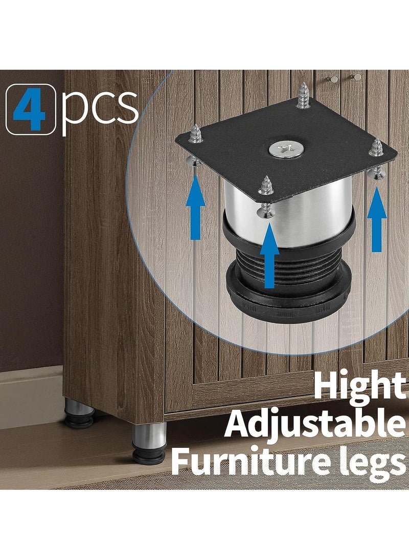 Generic Furniture Legs, 4 Pack Stainless Steel Furniture Legs with Screws, 5 cm Adjustable Furniture Cabinet Round Metal Legs, Adjustable Furniture Feet for TV Stand, Sofa, Cabinet - Image 3