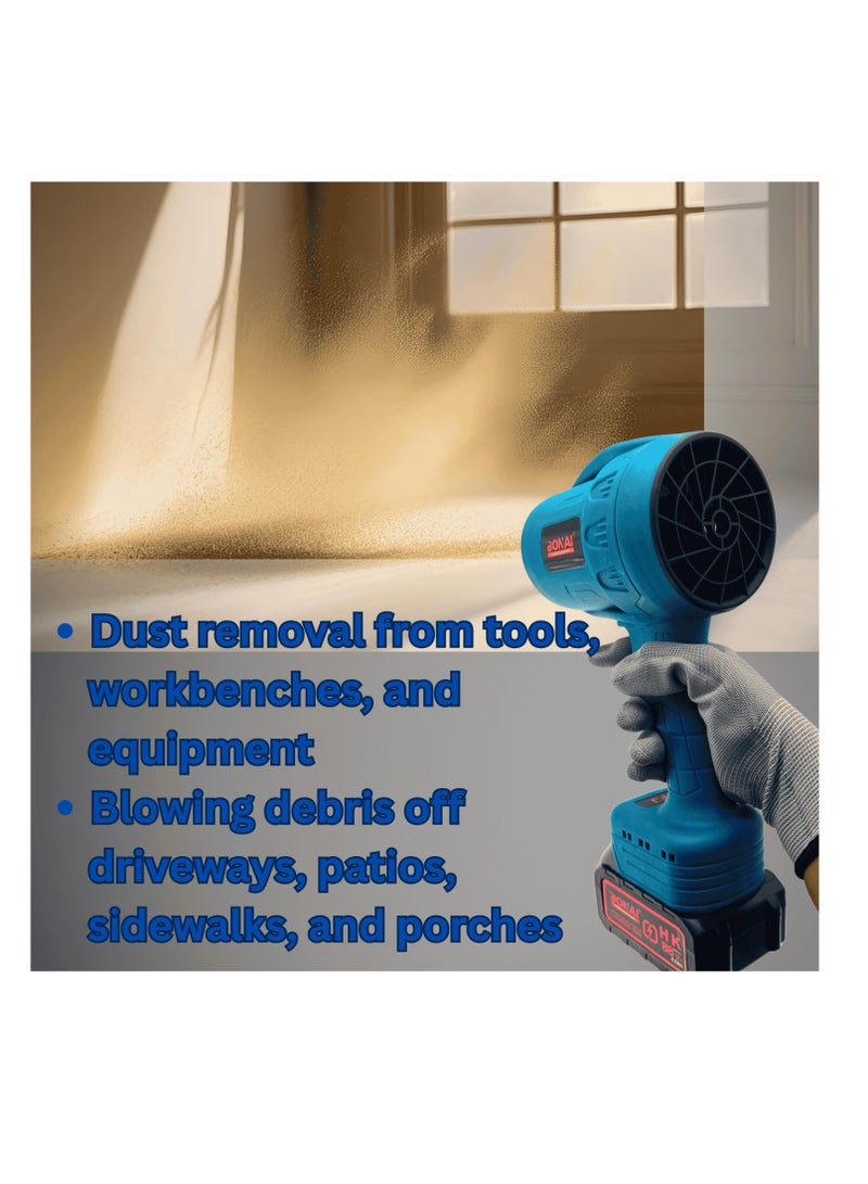 بوناي منفاخ أوراق بوناي جيت دراي 88 فولت لاسلكي مع بطاريتين وشاحن، منفاخ هواء كهربائي ثنائي السرعة للغبار والأوراق وتجفيف السيارات وتنظيف الأماكن الخارجية والمرآب، منفاخ هواء توربو - BN-HK59 - Image 5