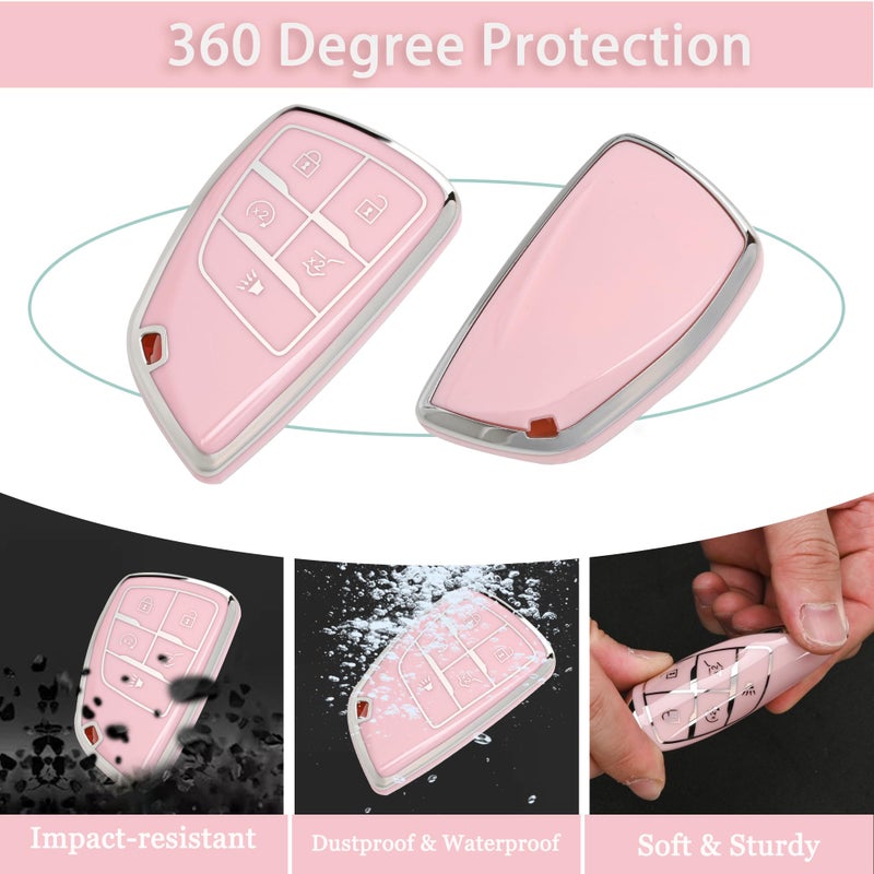 JAMCARI for Chevy Key Fob Cover - Soft TPU Protection Case with Keychain for 2021-2025 Chevy Suburban Tahoe GMC Yukon Denali Silverado Buick Enclave Smart Remote Key Shellï¼ˆ5 Buttons Pinkï¼‰ - Image 3