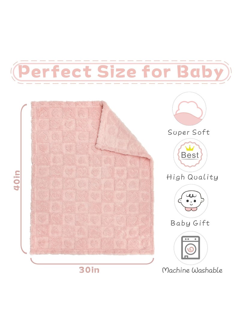 Gonice Baby Blanket Heart Checkered Blanket, Ultra Soft Cozy Baby Blankets for Girls Boys, Fluffy Infant Toddler Newborn Receiving Blankets for Crib Stroller 30”×40” (Light Pink) - Image 5
