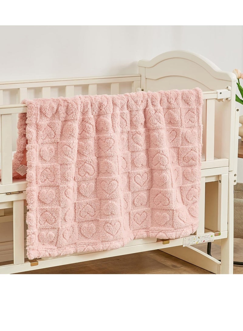 Gonice Baby Blanket Heart Checkered Blanket, Ultra Soft Cozy Baby Blankets for Girls Boys, Fluffy Infant Toddler Newborn Receiving Blankets for Crib Stroller 30”×40” (Light Pink) - Image 2