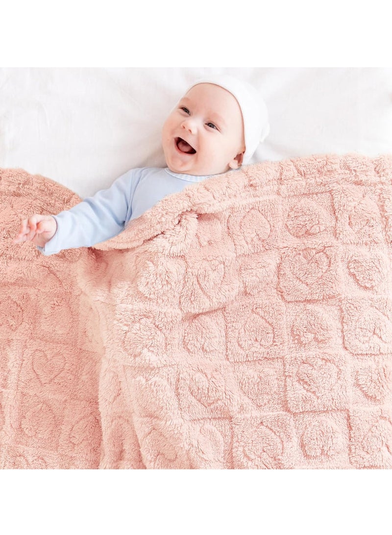 Gonice Baby Blanket Heart Checkered Blanket, Ultra Soft Cozy Baby Blankets for Girls Boys, Fluffy Infant Toddler Newborn Receiving Blankets for Crib Stroller 30”×40” (Light Pink) - Image 4