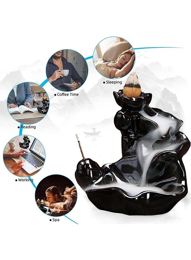 LENND Waterfall Incense Holder Backflow Cone Ceramic Burner Handcrafted Porcelain Censer Incense Stick Stand with 20 Free Cones - Image 4