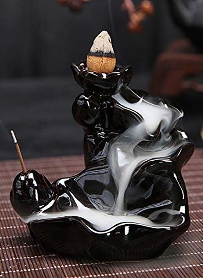 LENND Waterfall Incense Holder Backflow Cone Ceramic Burner Handcrafted Porcelain Censer Incense Stick Stand with 20 Free Cones - Image 2