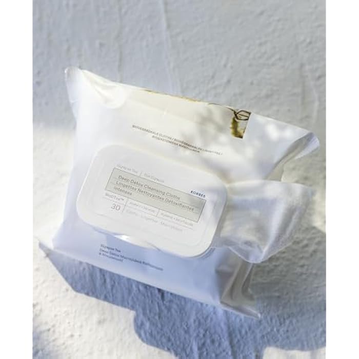 KORRES Olympus Tea Deep Detox Cleansing Cloths, Face & Makeup Remover Wipes, Purifying Skin Care for Women & Men, Disposable, Vegetarian, Made in Greece, 30 Count, Stocking Stuffer - Image 2