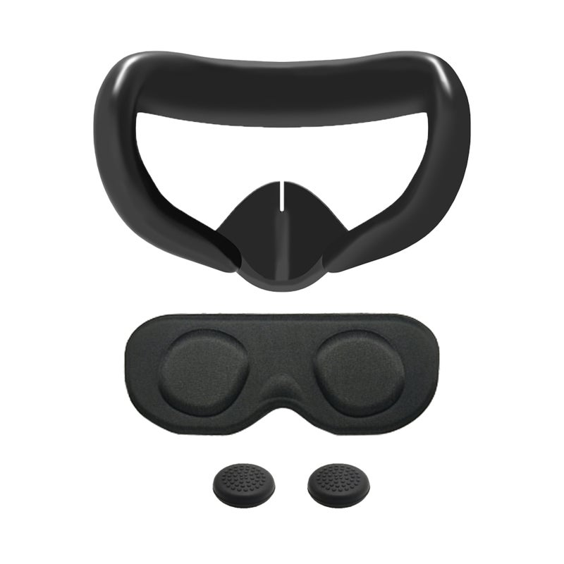 مجموعة ملحقات سماعة الرؤية الافتراضية (VR): قناع سيليكون أسود، غطاء محكم التحكم، تصميم لتسخين الهواء - تناسق دقيق، سيليكون عيار طبي، بناء متين للعب بواسطة الرؤية الافتراضية وحماية الجهاز - Image 1
