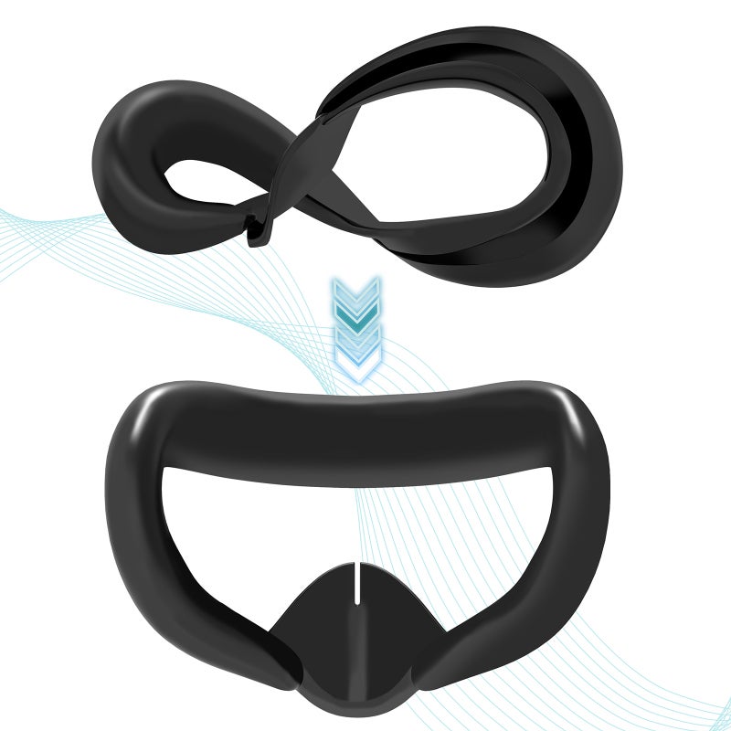 مجموعة ملحقات سماعة الرؤية الافتراضية (VR): قناع سيليكون أسود، غطاء محكم التحكم، تصميم لتسخين الهواء - تناسق دقيق، سيليكون عيار طبي، بناء متين للعب بواسطة الرؤية الافتراضية وحماية الجهاز - Image 2