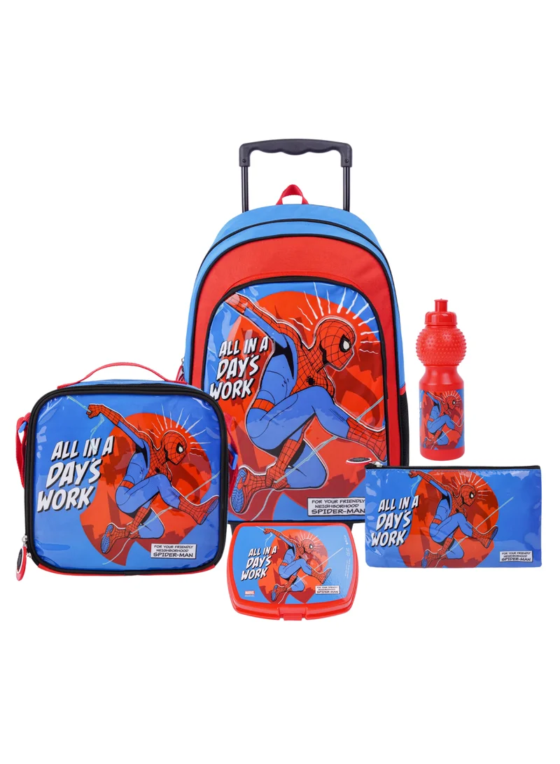 MARVEL Marvel Spider-Man All In A Days Work 5In1 Trolley Box Set 18" I Trolley I Lunch Bag I Water Bottle I Pencil Case I Lunch Box I Packaging