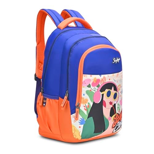 Skybags Blossom Blue Orange 36L School Bag for Girls, Backpack for Kids & Women with 3 Compartments, Bottle Holders & Air Mesh Back | Trendy Backpack for School - Image 2