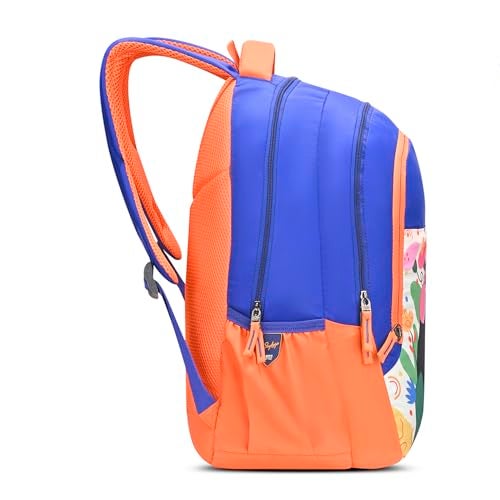 Skybags Blossom Blue Orange 36L School Bag for Girls, Backpack for Kids & Women with 3 Compartments, Bottle Holders & Air Mesh Back | Trendy Backpack for School - Image 4