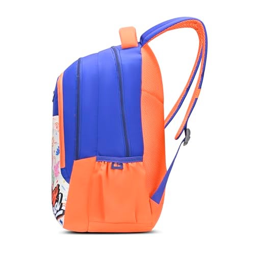Skybags Blossom Blue Orange 36L School Bag for Girls, Backpack for Kids & Women with 3 Compartments, Bottle Holders & Air Mesh Back | Trendy Backpack for School - Image 3