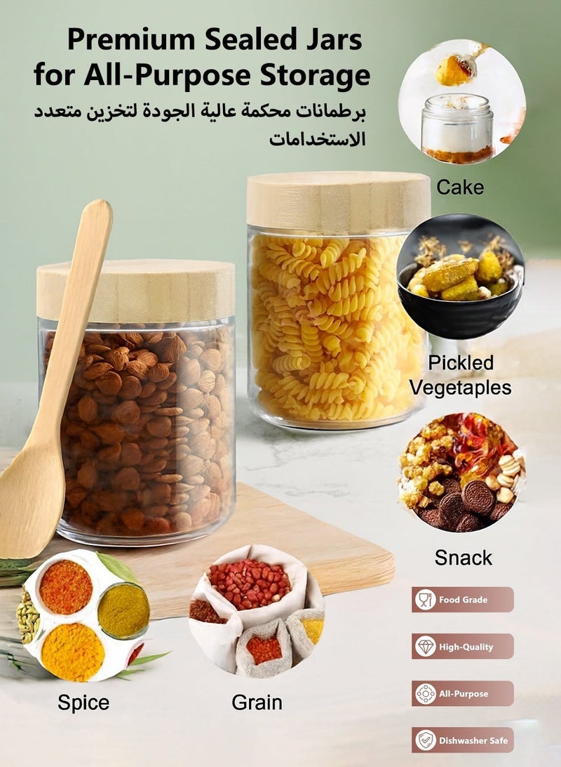 برطمانات زجاجية للشوفان الليلي والزبادي مع أغطية من الخيزران – مجموعة 6 قطع لحفظ الطعام بإحكام، مثالية للسلطة وتحضير الوجبات مع ملصقات وقلم - Image 3