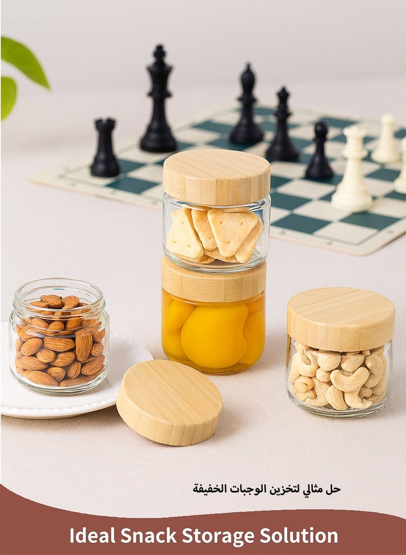 برطمانات زجاجية للشوفان الليلي والزبادي مع أغطية من الخيزران – مجموعة 6 قطع لحفظ الطعام بإحكام، مثالية للسلطة وتحضير الوجبات مع ملصقات وقلم - Image 2