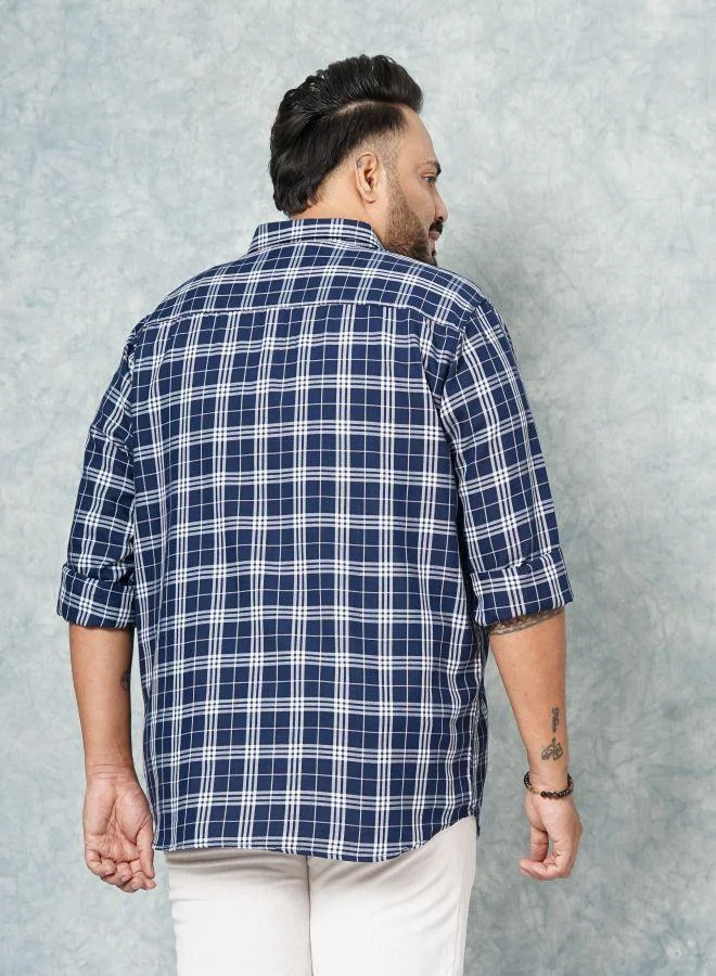 HARDSODA Men Plus Size Regular Fit Checkered Cutaway Collar Full Sleeves Casual Shirt
