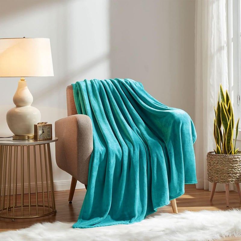 KMUSET Fleece Blanket Throw - Teal, Lightweight, Super Soft, Cozy Luxury Bed Blanket - Image 3