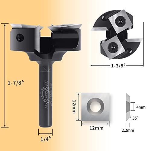 BINSTAK CNC Spoilboard Surfacing Router Bit 1/4" Shank, Slab Flattening Router Bit with 1-3/8" Cutting Diameter, 2+2 Flutes Insert Carbide Wood Planer Router Bits, Planing Bit for Woodworking - Image 3