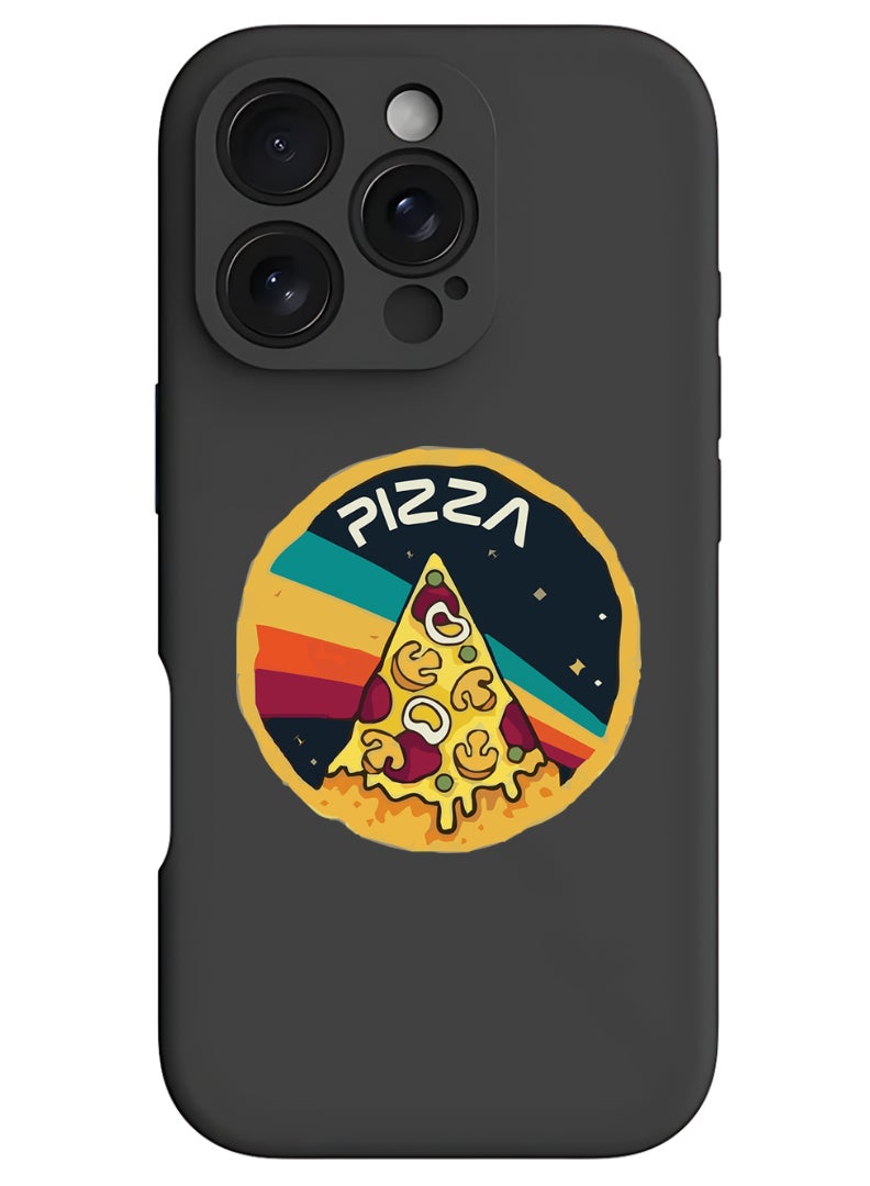 Theodor iPhone 16 Pro Black Protective Slim Fit Case Liquid Silicone Cover with Full Body Protection Anti-Scratch Shockproof Case For iPhone - Pizza - Image 1