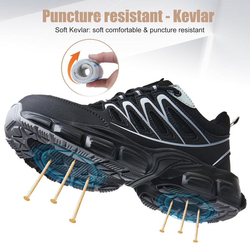 Hogent Steel Toe Shoes for Women Men Wide Non Slip Composite Work Sneakers Indestructible Comfortable Safety Tennis Shoes Lightweight Breathable Construction Sneakers Puncture Proof Ergonomic Design - Image 4