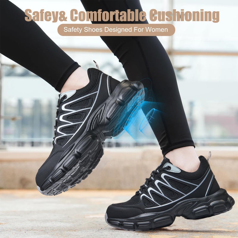 Hogent Steel Toe Shoes for Women Men Wide Non Slip Composite Work Sneakers Indestructible Comfortable Safety Tennis Shoes Lightweight Breathable Construction Sneakers Puncture Proof Ergonomic Design - Image 5