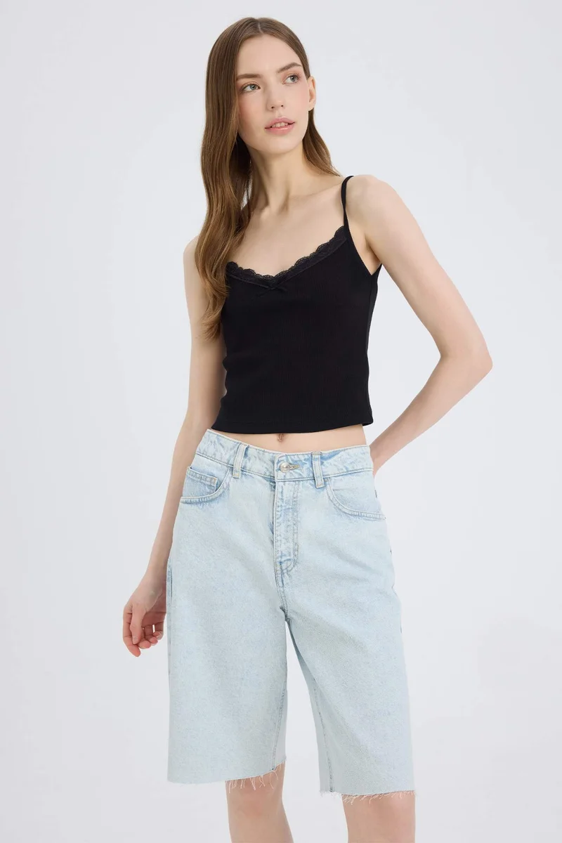 ديفاكتو Fitted Slim Fit Ribbed Camisole Black Undershirt